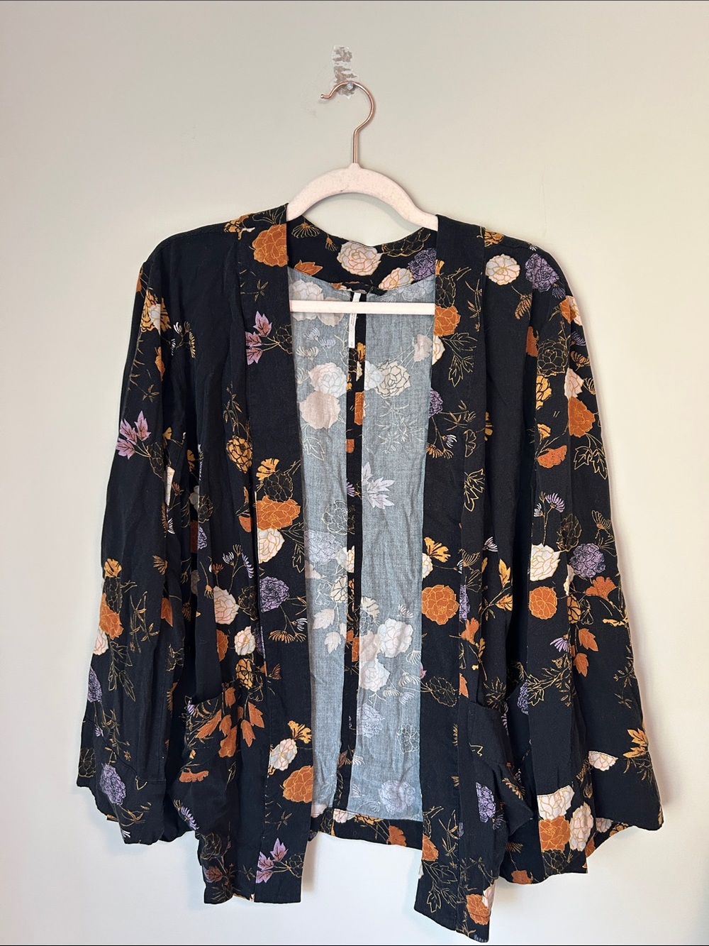 Free People Black Floral Kimono
